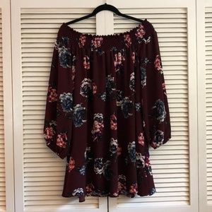 Burgundy Off-Shoulder Floral Dress